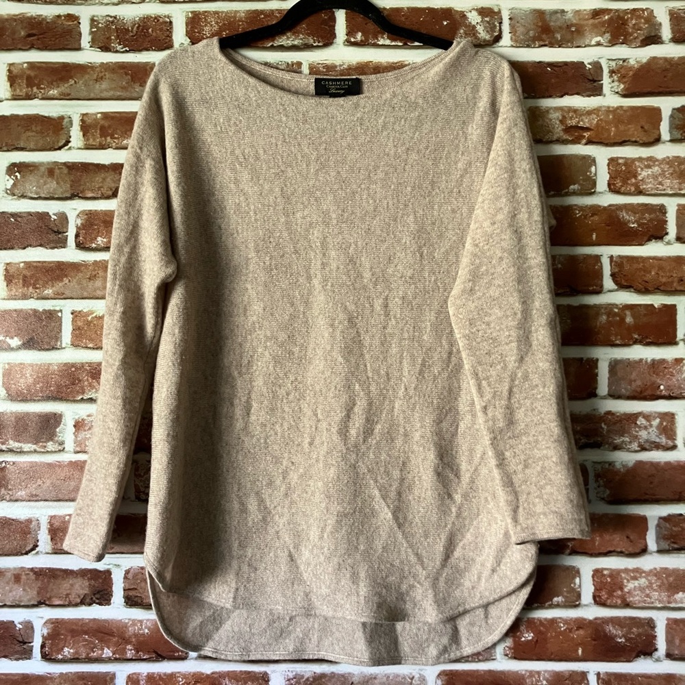 Charter Club Women XS 100% Luxury Cashmere Oversize Boat Neck Tunic Sweater-Gray